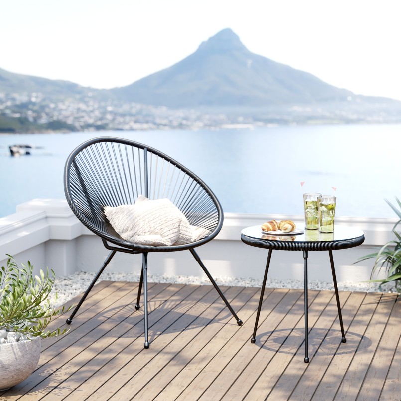 Fauteuil de jardin Acapulco noir en acier poudré - Chaise d'extérieur