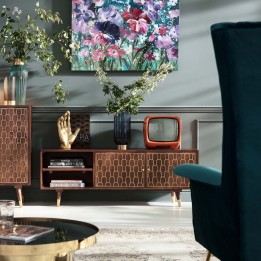 Retro TV cabinet in wood and brass - Muskat - Kare Design