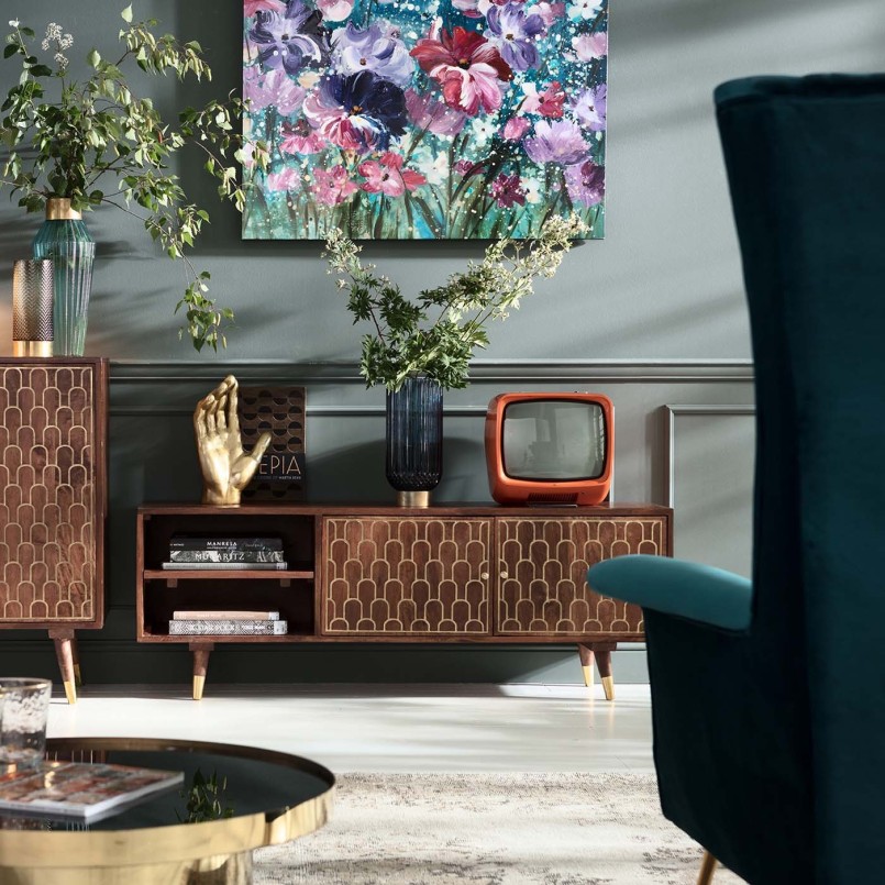 Retro TV cabinet in wood and brass - Muskat - Kare Design