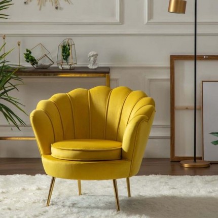 Fauteuil Water Lily velours jaune et acier doré Kare Design