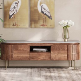 Meuble TV en bois rétro plateau en marbre - Grace - Kare Design