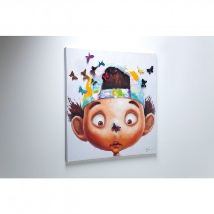 Tableau Touched Boy with Butterflys 100x100cm Kare Design