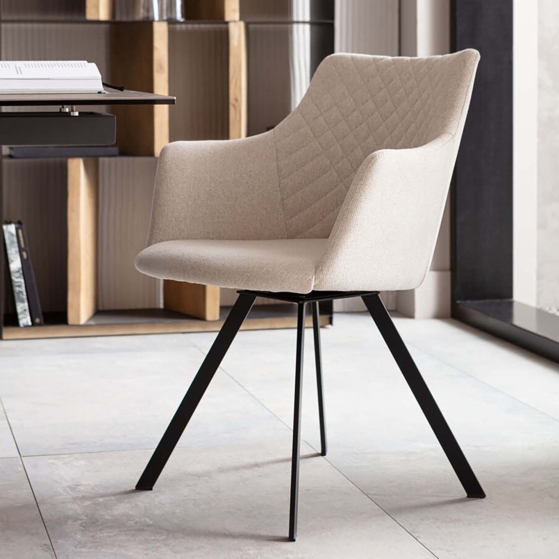 Chaise avec accoudoirs pivotante crème et noire - Coco - Kare Design