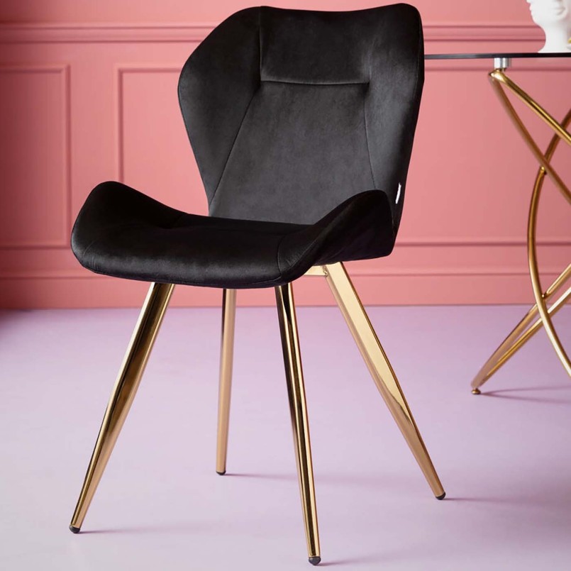 Chaise rétro velours noir et or - Viva - Kare Design