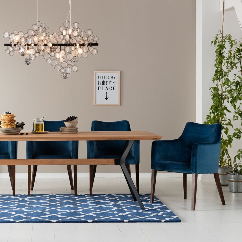 Chaise avec accoudoirs contemporaine bleue - Mode Velours - Kare