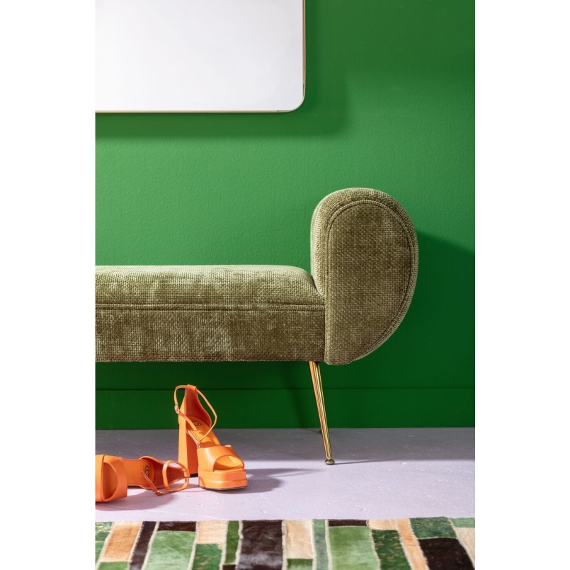 Banc en velours vert et acier doré - Trono - Kare Design