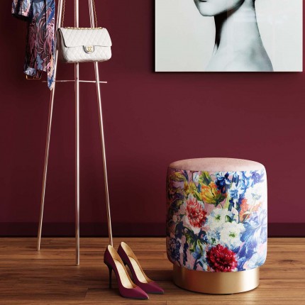 Tabouret Cherry rose fleurs et laiton Kare Design