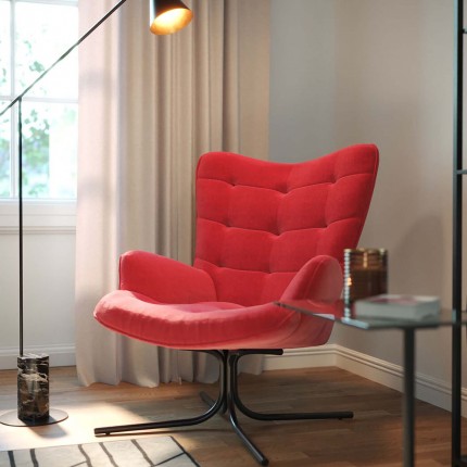 Fauteuil pivotant Oscar velours rouge Kare Design