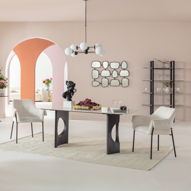 Chaise avec accoudoirs en tissu bouclé crème - Bess - Kare Design