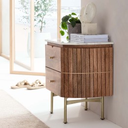 Retro wooden bedside table with marble top - Grace - Kare Design