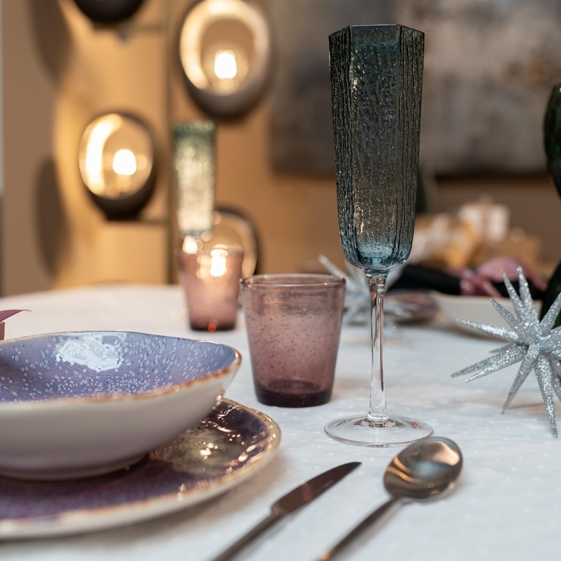 Flûtes à champagne en verre bleu - Cascata - Kare Design