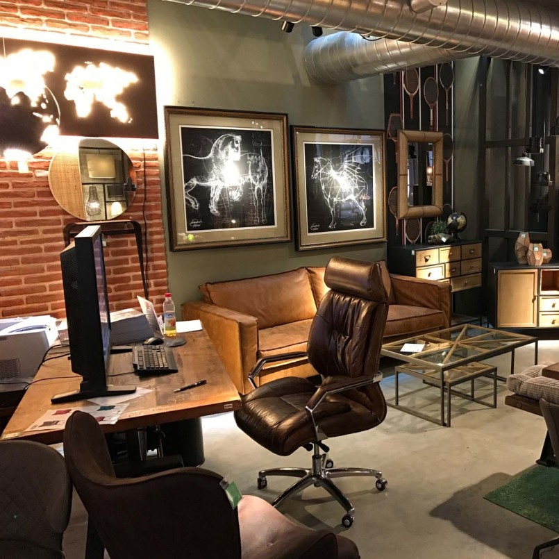 Vintage leather office armchair - Cigar - Kare Design