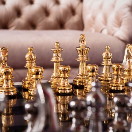 Jeu d'échecs noir vs doré 60x60cm Kare Design