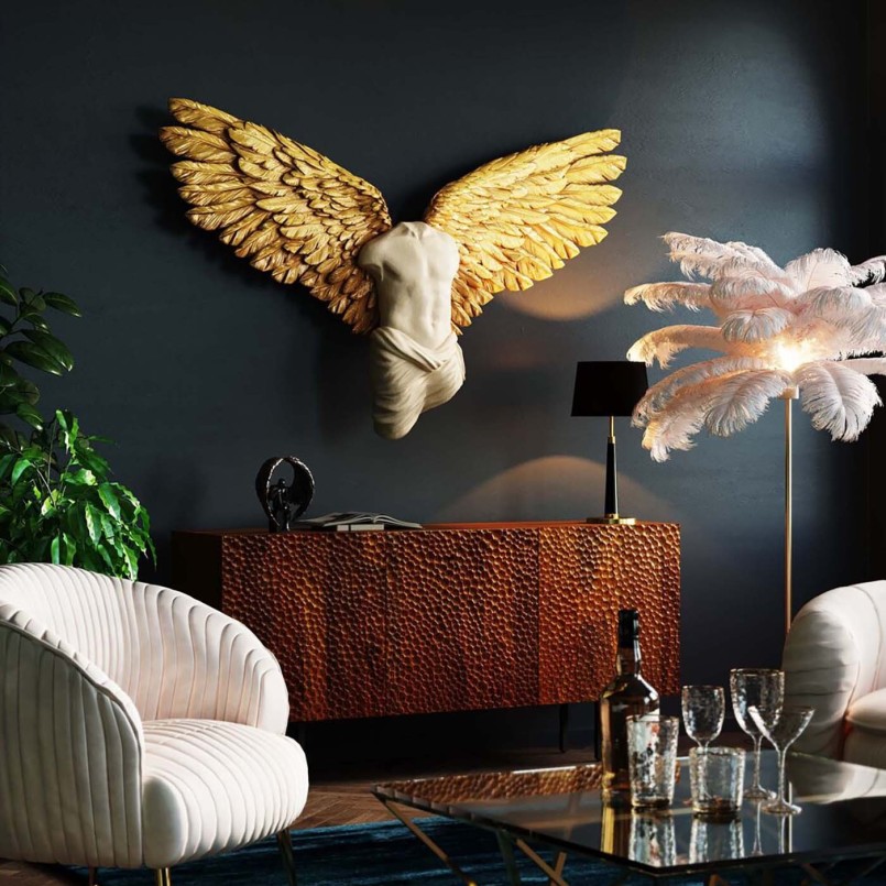 Déco murale buste d'homme avec des ailes dorées - Kare Design