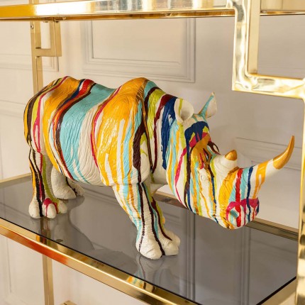 Déco rhino blanc coulées de peinture 55cm Kare Design