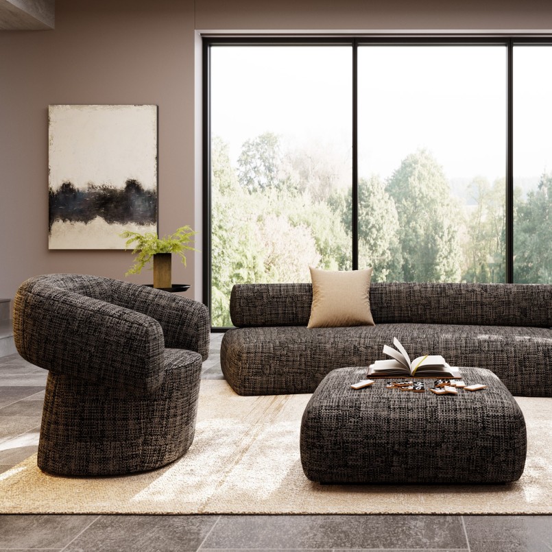 Repose-pieds en tissu noir et blanc - Bow - Kare Design