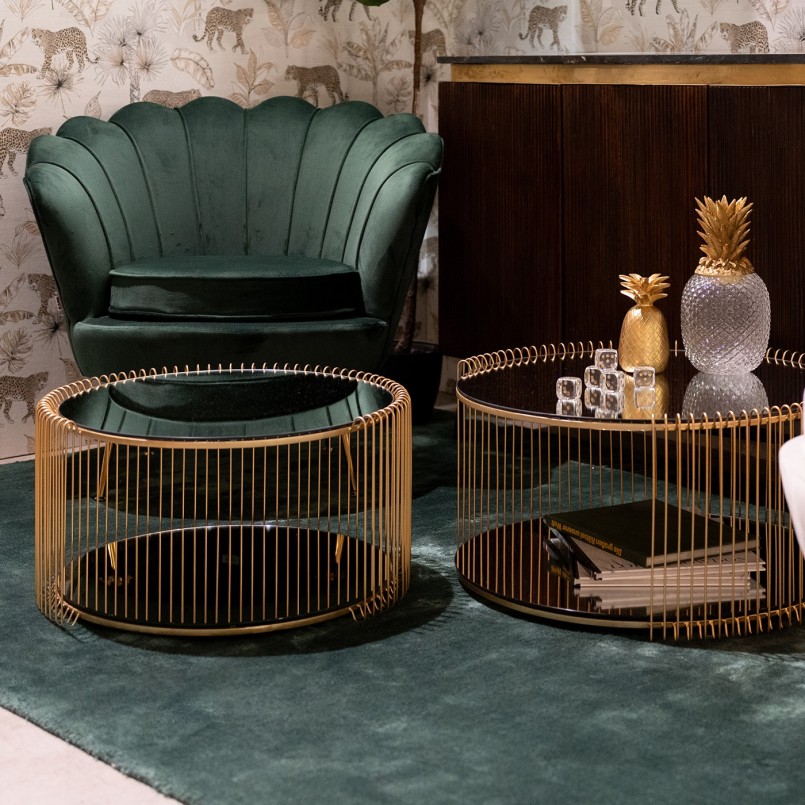 Tables basses miroir laiton - Wire Double - Kare Design