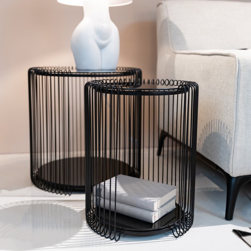 Tables d'appoint noires en verre et acier - Wire Double - Kare Design
