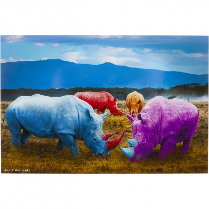 Tableau en verre rhinocéros multicolores 120x80cm Kare Design