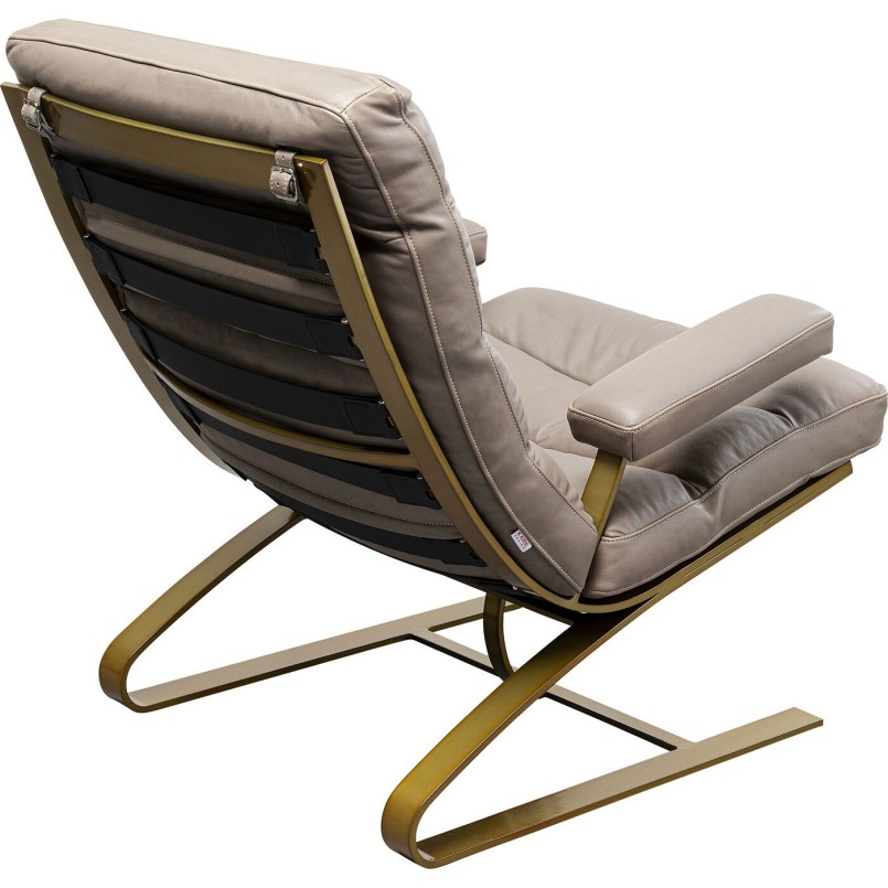 Leather and gold-plated steel armchair and footrest - Novel - Kare Design