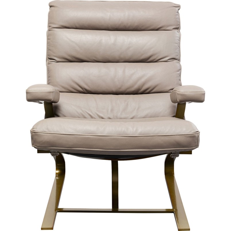 Leather and gold-plated steel armchair and footrest - Novel - Kare Design