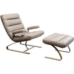 Fauteuil et repose-pieds en cuir et acier doré - Novel - Kare Design