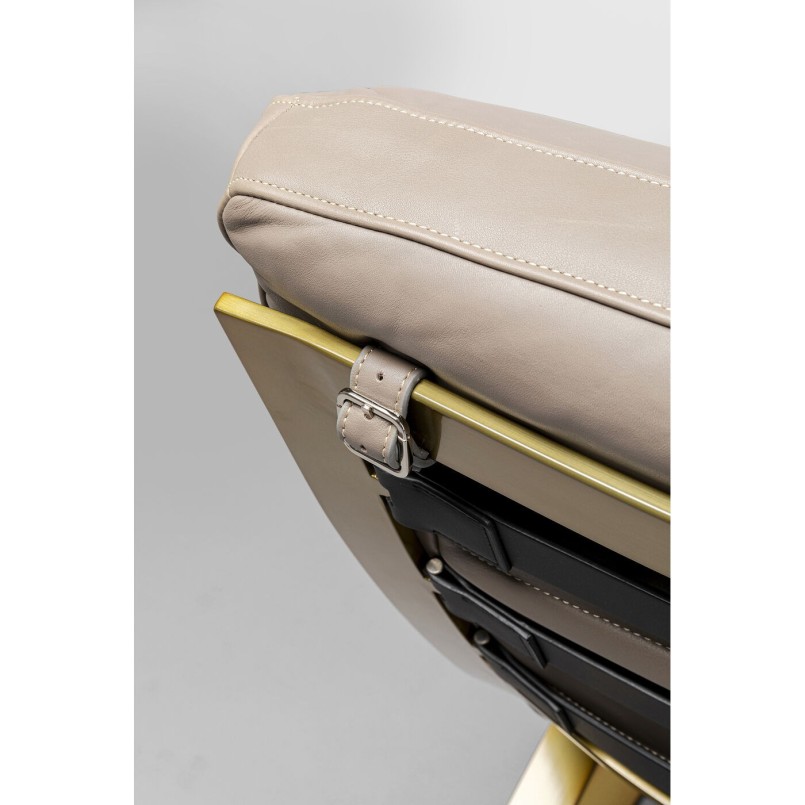 Leather and gold-plated steel armchair and footrest - Novel - Kare Design