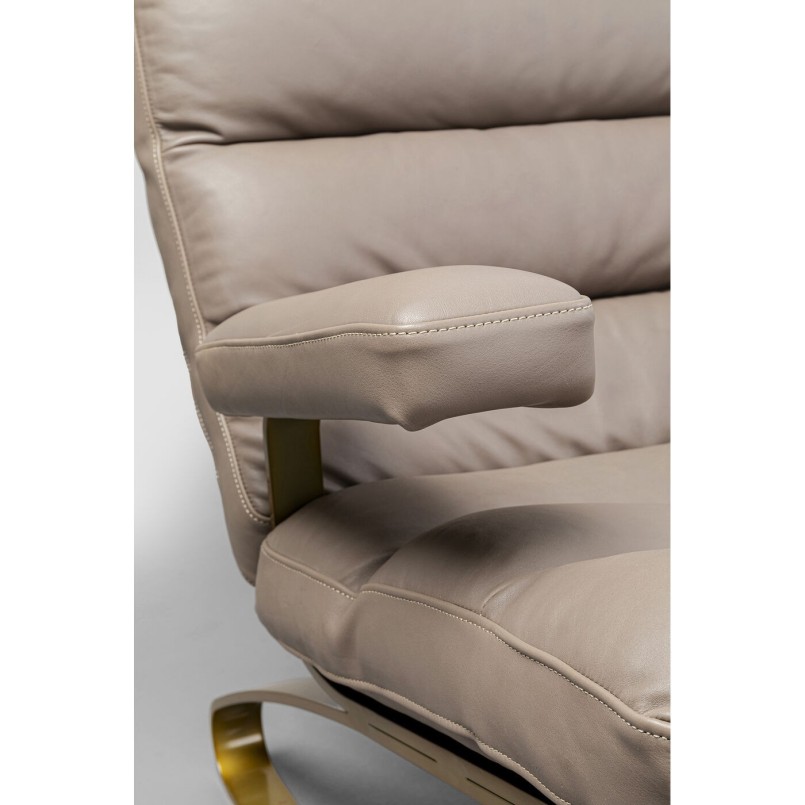 Leather and gold-plated steel armchair and footrest - Novel - Kare Design