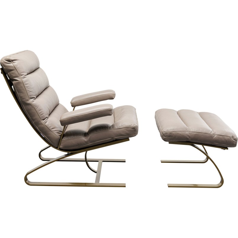 Leather and gold-plated steel armchair and footrest - Novel - Kare Design