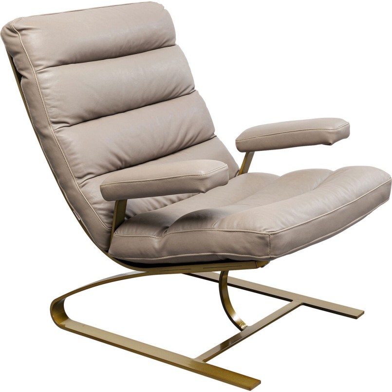 Fauteuil et repose-pieds en cuir et acier doré - Novel - Kare Design