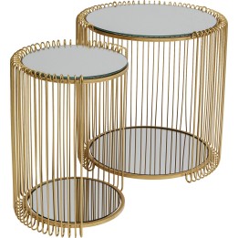 Tables d'appoint en verre miroir et acier doré - Wire Double - Kare Design