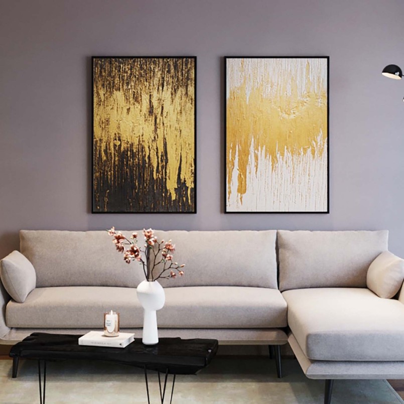Peinture à l'huile abstraite blanche et dorée - Kare Design