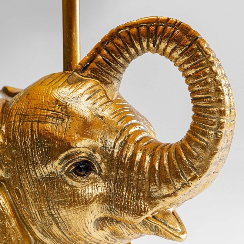 Lampe éléphant en polyrésine dorée et lin noir - Kare Design