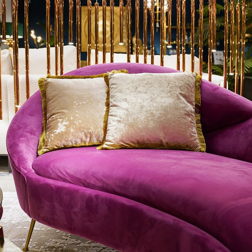 Coussin rétro à franges en velours beige - Cannes - Kare Design