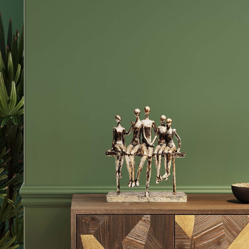 Déco famille assise sur un banc en polyrésine bronze - Kare Design