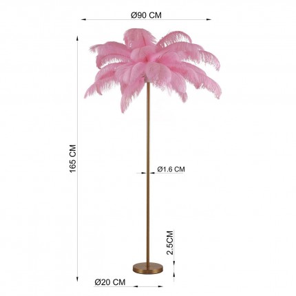 Lampadaire plumes 165cm rose Kare Design