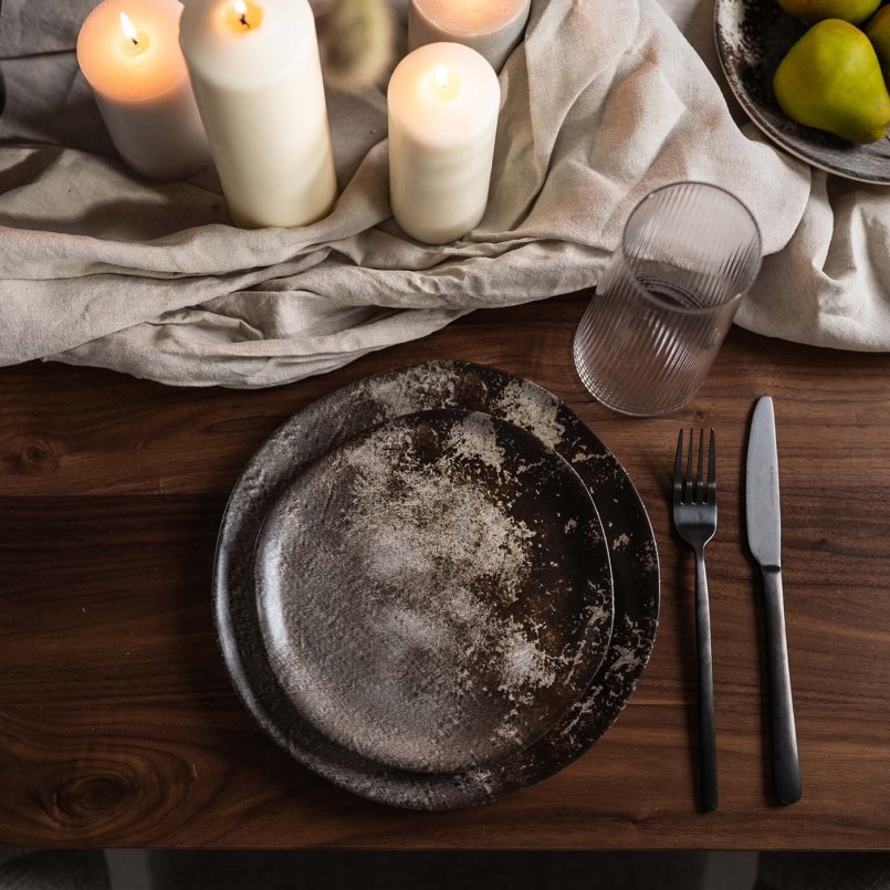 Assiettes plates grises et marron - Savannah - Kare Design