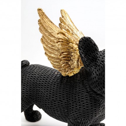 Déco bouledogue noir texturé ailes dorées Kare Design