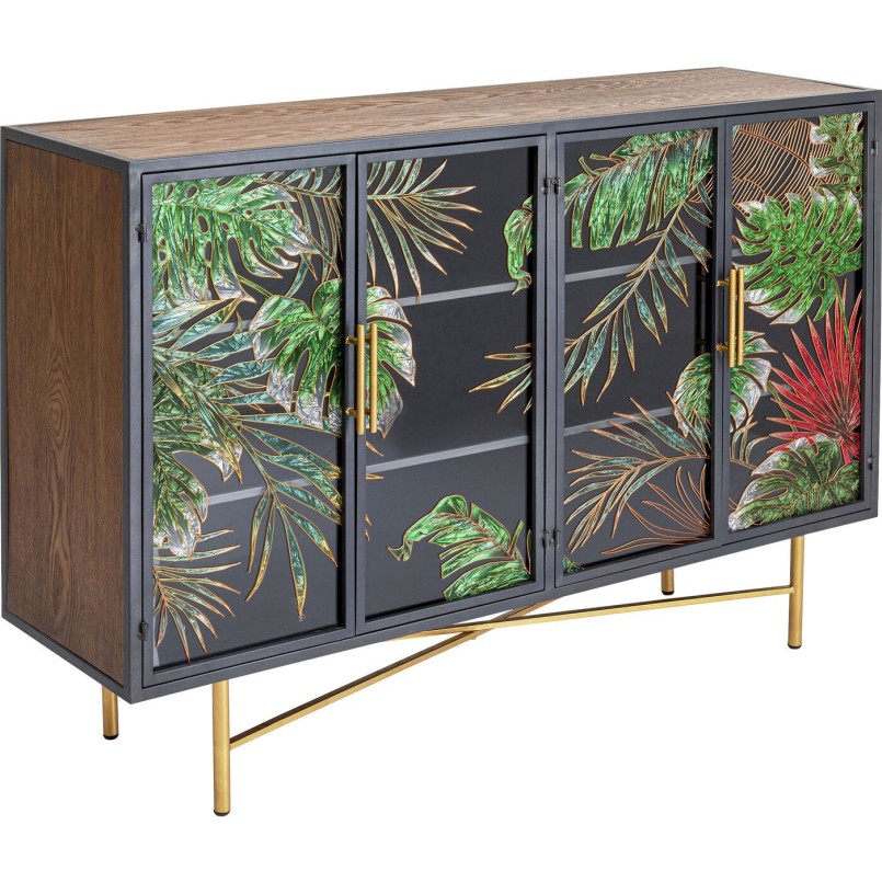 Glass door sideboard with tropical leaves - Jungle - Kare Design