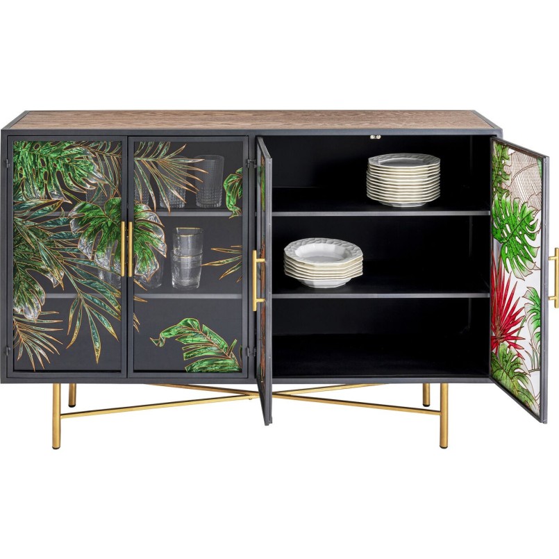 Glass door sideboard with tropical leaves - Jungle - Kare Design