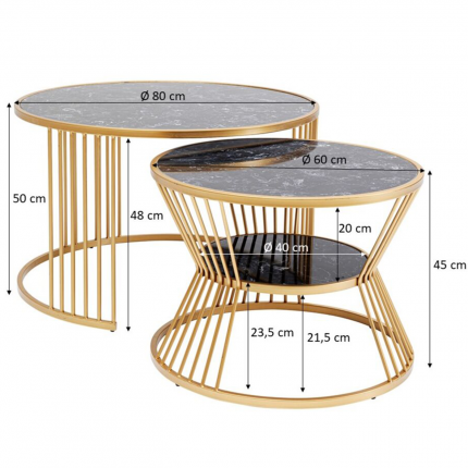 Tables basses Roma set de 2 noires et dorées Kare Design