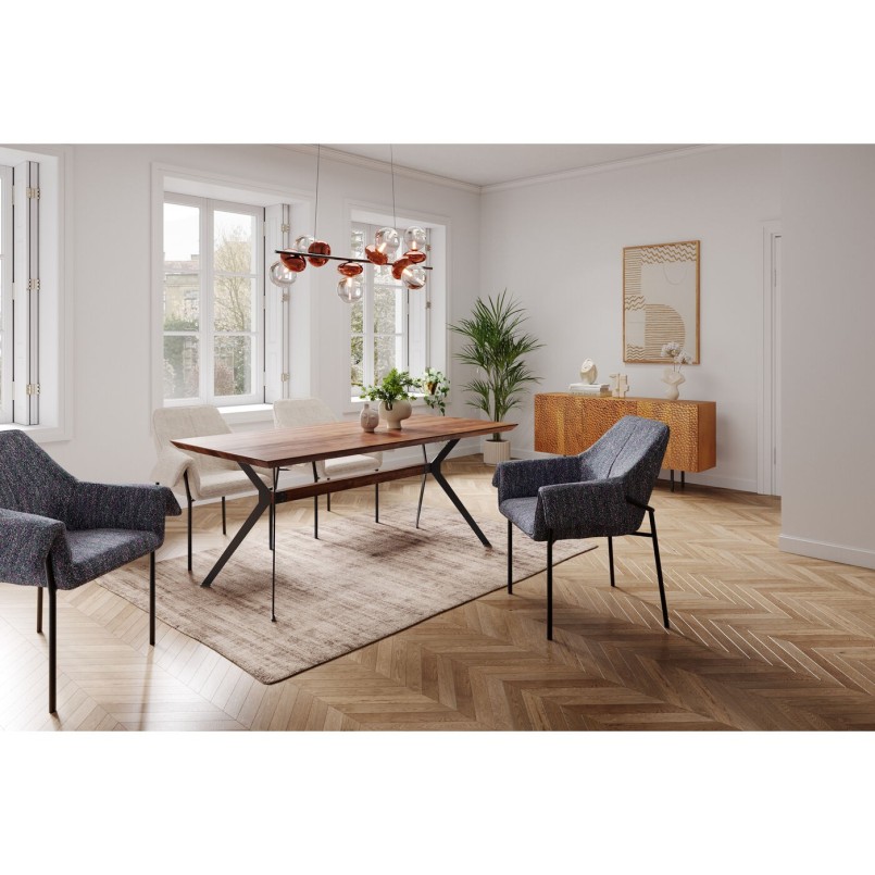 Chair with armrests in cream curly fabric - Bess - Kare Design