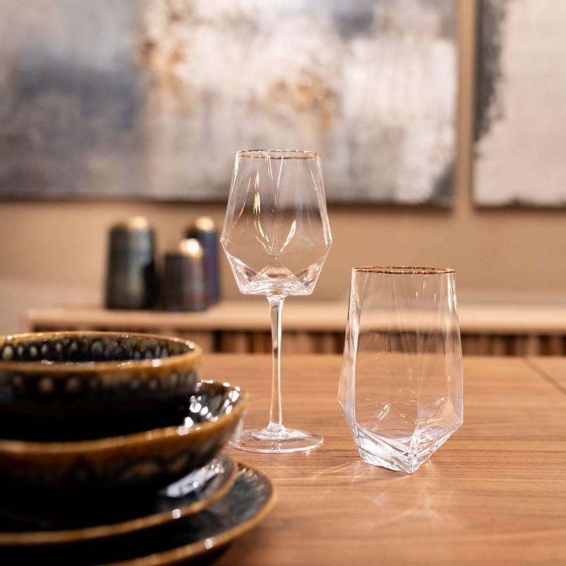 Verres à vin doré - Diamond Rim - Kare Design