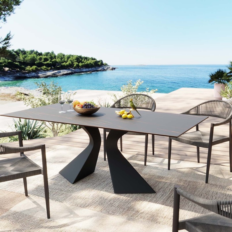Table de jardin en grès noir - Gloria - Kare Design
