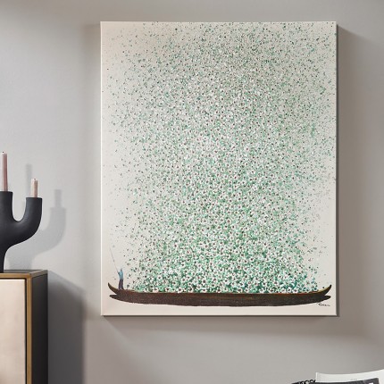 Tableau Touched fleurs pirogue beige et vert 80x100cm Kare Design