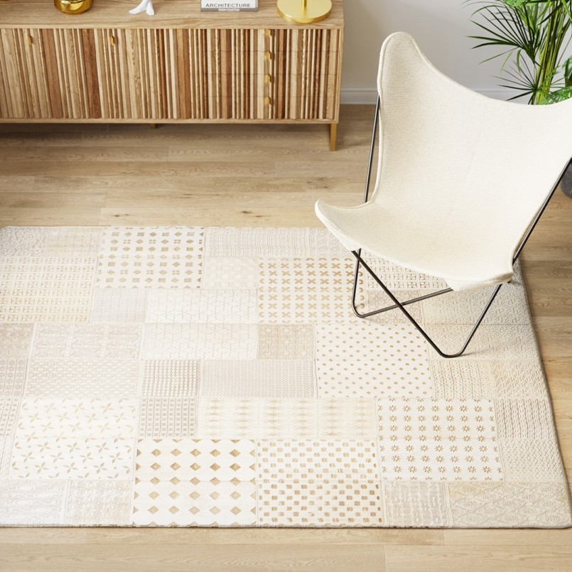 Tapis patchwork en cuir beige à motifs - Sala - Kare Design