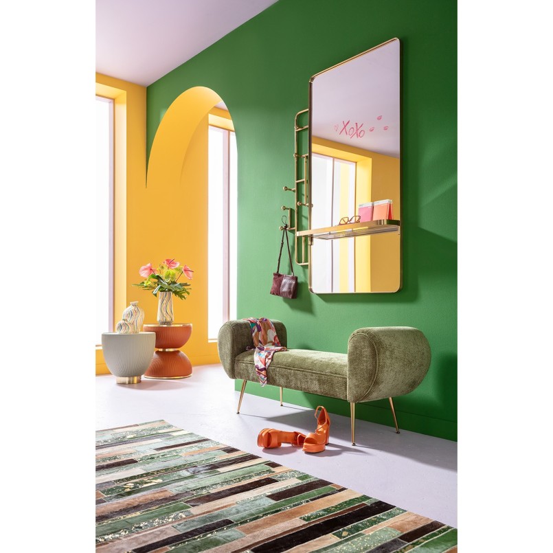 Banc en velours vert et acier doré - Trono - Kare Design