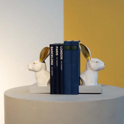 Serre-livres lapins blancs et dorés set de 2 Kare Design