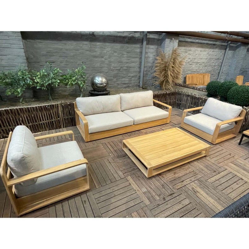 Salon de jardin gris clair et teck - Como - Gescova