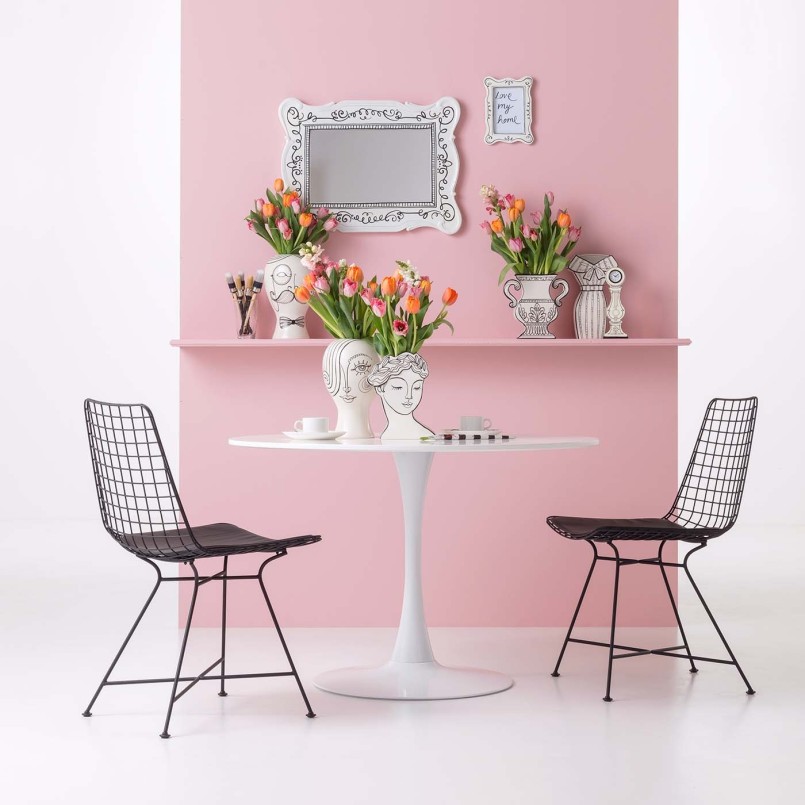 Table blanche design 110cm avec pied central en forme de tulipe - Modèle Schickeria